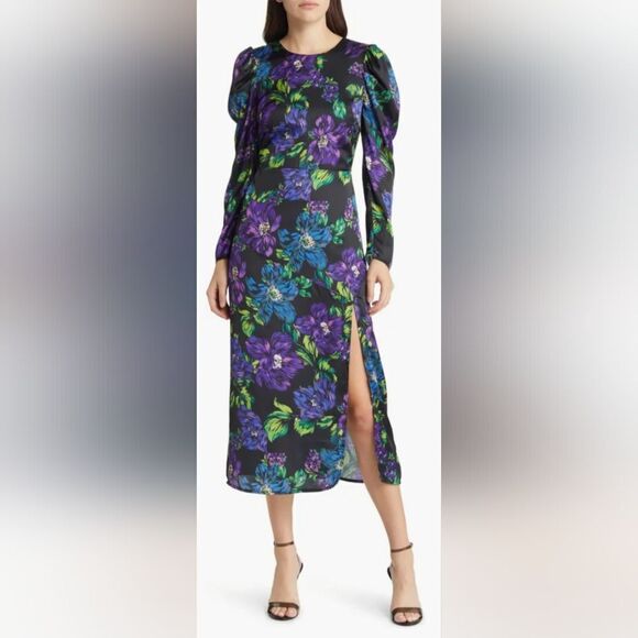 Adelyn Rae Erin Floral Print Lattice Back long sleeve Maxi Dress NWOT sz small - Picture 1 of 5
